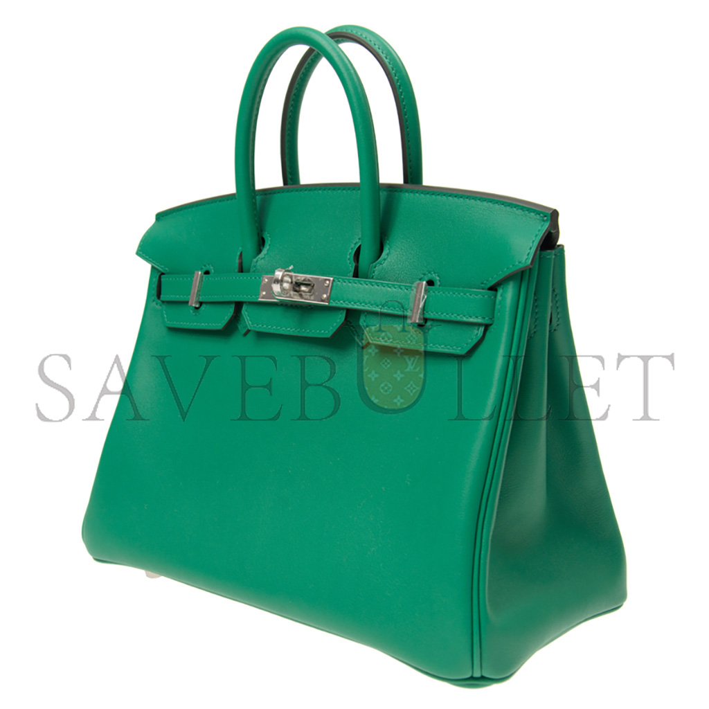 HERMÈS MASTER BIRKIN 25 SWIFT LEATHER VELVET GREEN SILVER BUCKLE H049362CK17 (25*20*13cm)